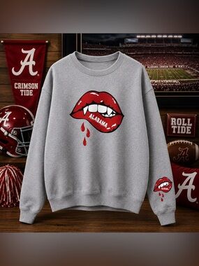 Gray Alabama Sweatshirt with Red Graphic Lips - Roll Tide